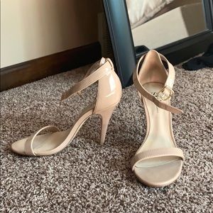 Nude Patent Leather Ankle Strap Heels